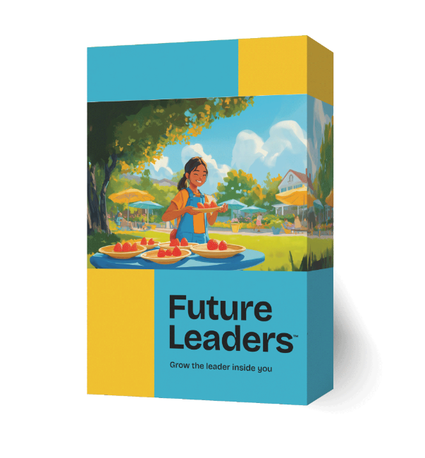 Educational product packaging for 'Future Leaders' with a colorful design on a white background